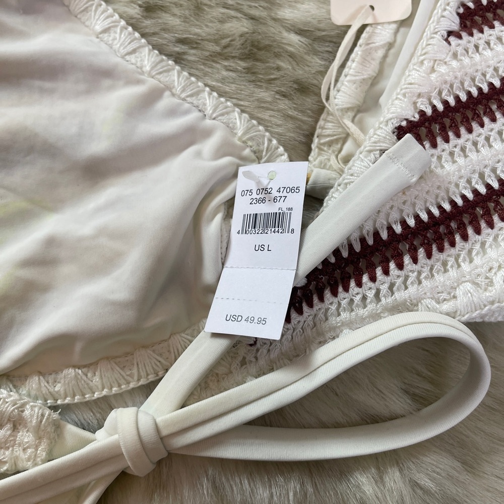 Aerie White and Brown Halter Crochet Bikini Top - Picture 6 of 6